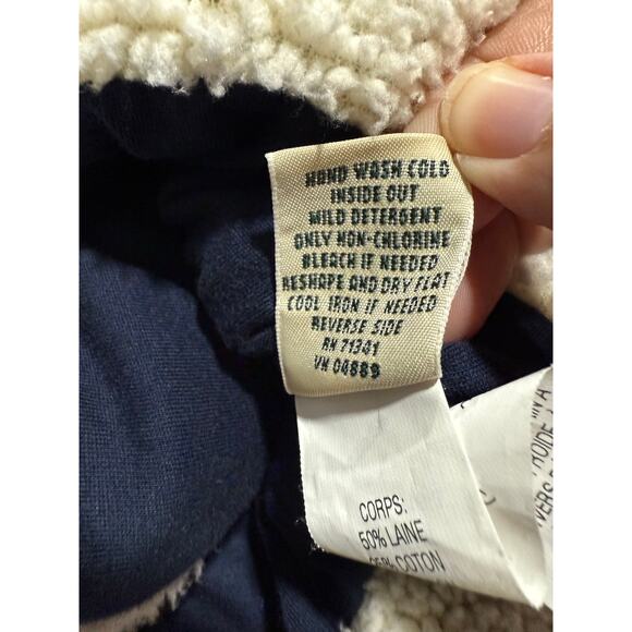 LL Bean Hooded Sweater Sherpa Button Wool Blend 290407 Womens Small Blue White - Picture 8 of 10